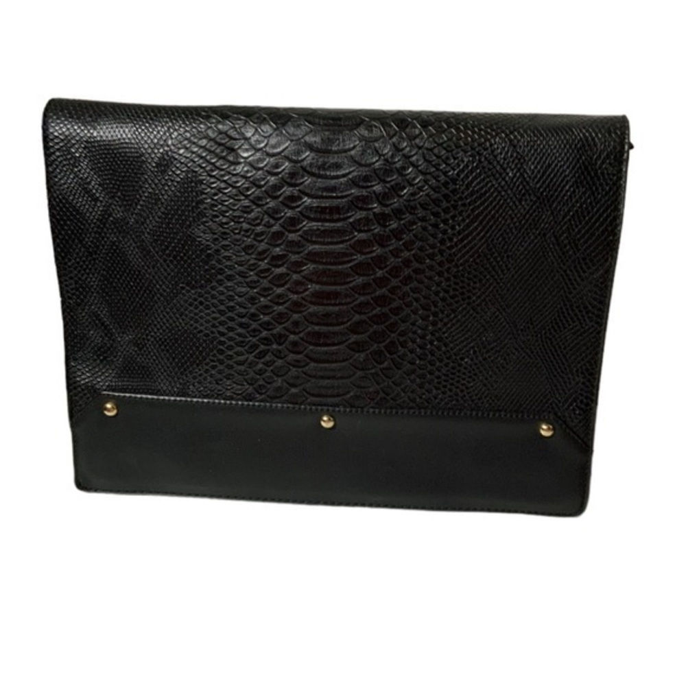 Justfab Joey portfolio‎ iPad clutch black faux leather python embossed fold over